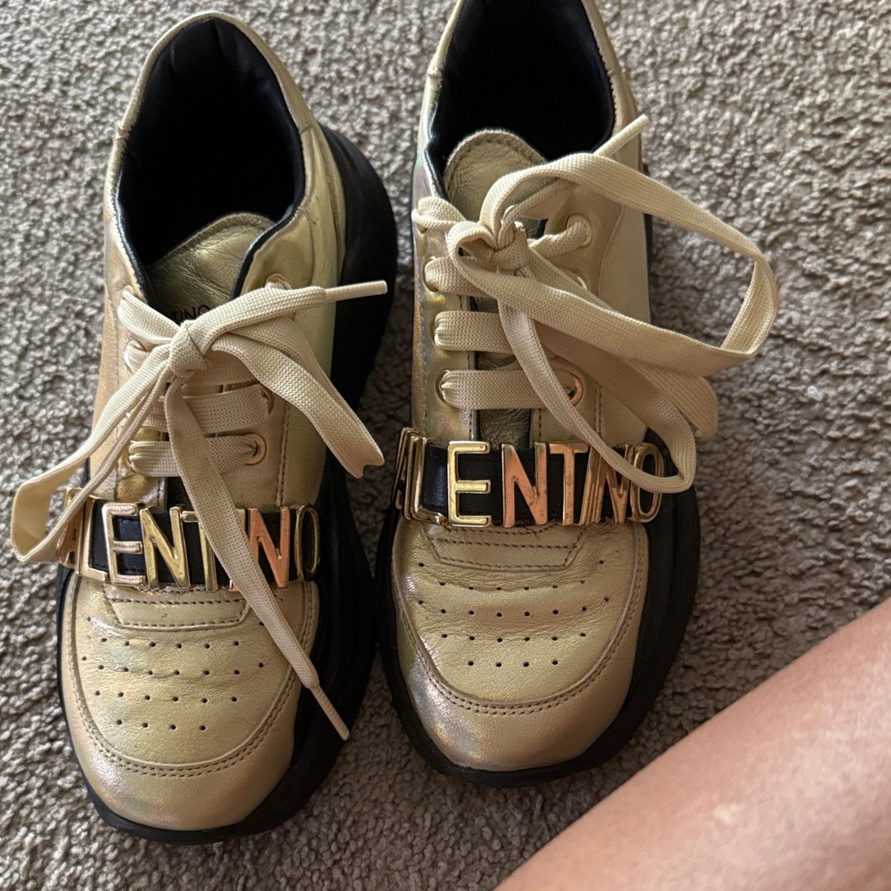 Valentino Metallic Gold Sneakers with Black Soles